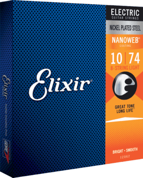 Elixir 12062 Electric Nickel Plated Steel With Nanoweb 8-String Light (.010-.074)