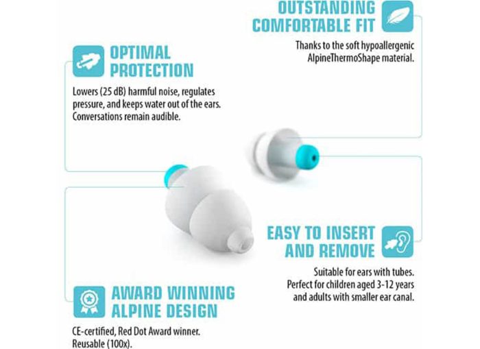 Alpine Pluggies Kids - Öronproppar för barn, 2 filter, vita, 1 par