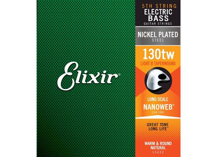 Elixir 15432 Electric Bass Nickel Plated Steelwith Nanoweb Custom 5Th And 6Th Strings Light B, Long Scale, TaperWound (.130tw)