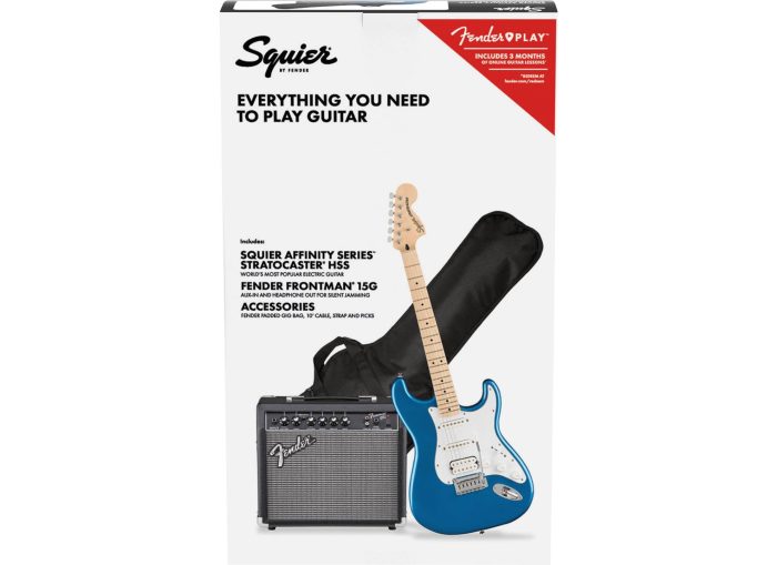 Squier Affinity Series Stratocaster HSS Pack, Maple Fingerboard, Lake Placid Blue, Gig Bag, 15G - 230V EU