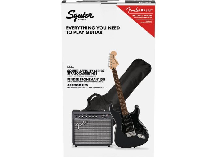 Squier Affinity Series Stratocaster HSS Pack, Laurel Fingerboard, Charcoal Frost Metallic, Gig Bag, 15G - 230V EU