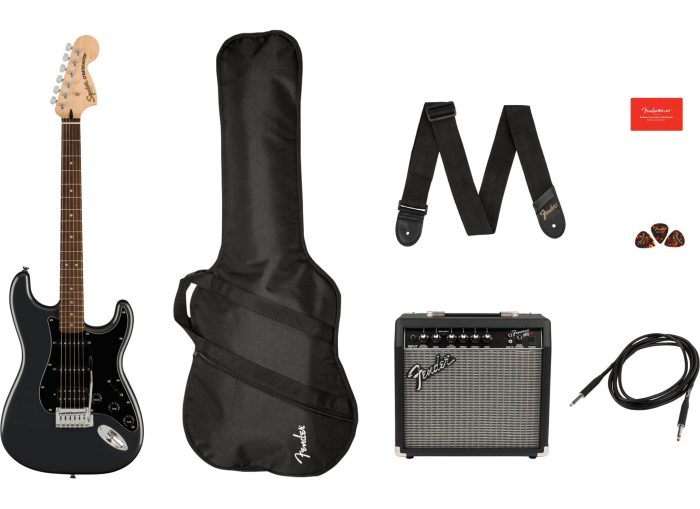 Squier Affinity Series Stratocaster HSS Pack, Laurel Fingerboard, Charcoal Frost Metallic, Gig Bag, 15G - 230V EU