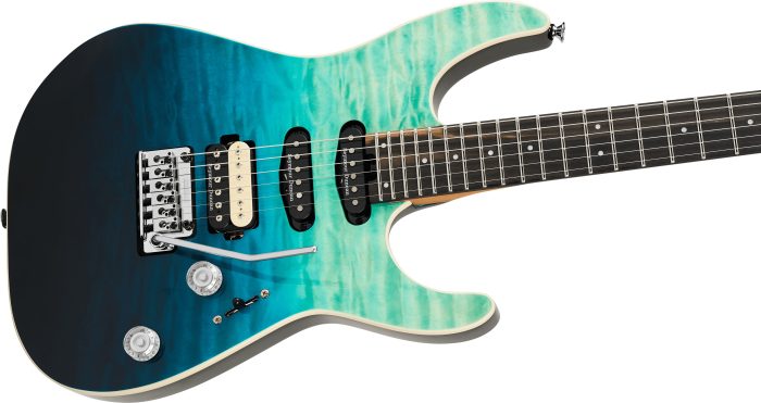Charvel Pro-Mod Plus Dinky DK24 HSS 2PT EB QM, Ebony Fingerboard - Blue Curaçao