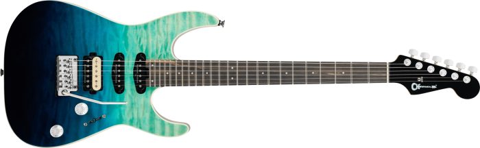 Charvel Pro-Mod Plus Dinky DK24 HSS 2PT EB QM, Ebony Fingerboard - Blue Curaçao