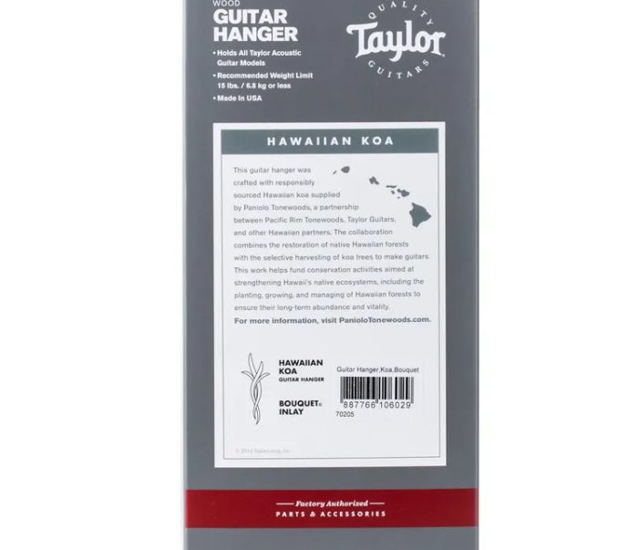 Taylor 70205 Guitar Hanger,Koa,Bouquet Maple/Boxwood Inlay