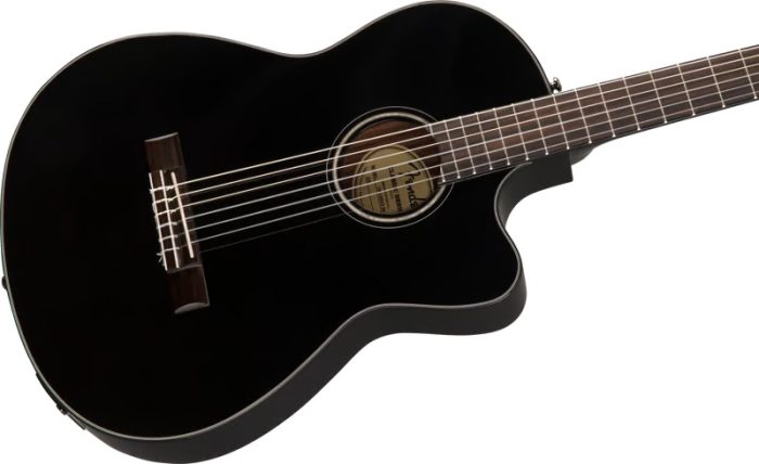 Fender CN-140SCE Nylon Thinline, Walnut Fingerboard, Black w/case